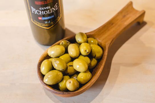 Olives vertes Picholines de Provence cassées au thym