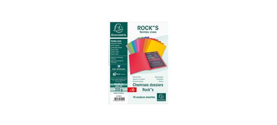 Paquet de 10 chemises couleurs pour A4 Exacompta Rock''s 220