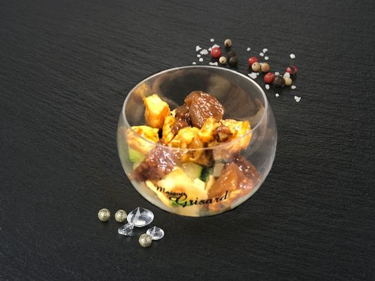 Verrine volaille miel figue amandes effilées