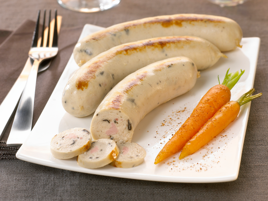 Boudin blanc au ris de veau et trompettes-de-la-mort