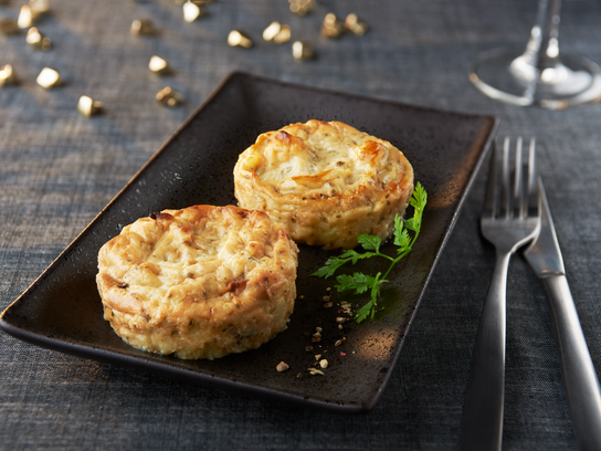 Ecrasé de pommes de terre et bloc de foie gras de canard