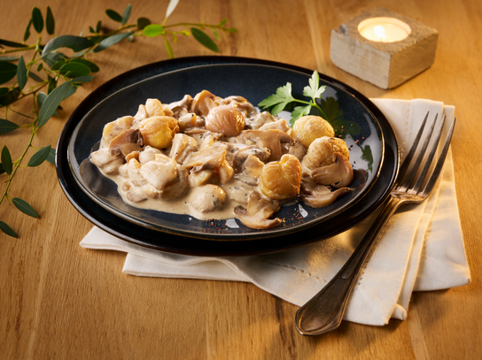 Gourmandise de châtaignes et champignons à la crème