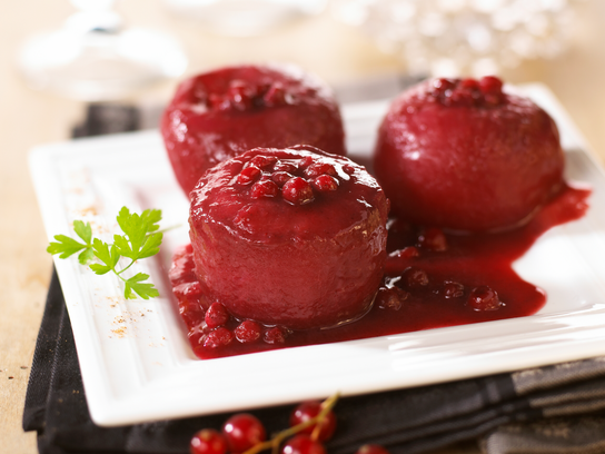 Pommes aux airelles et son coulis de fruits rouges