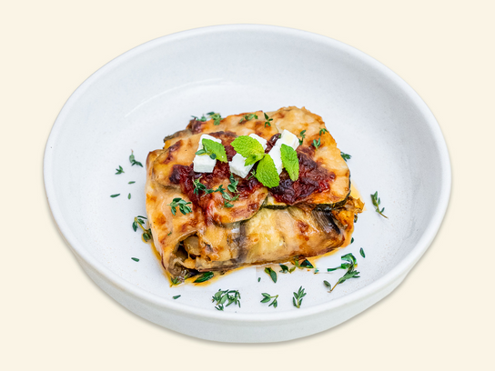 Moussaka de légumes, gratinée à la féta