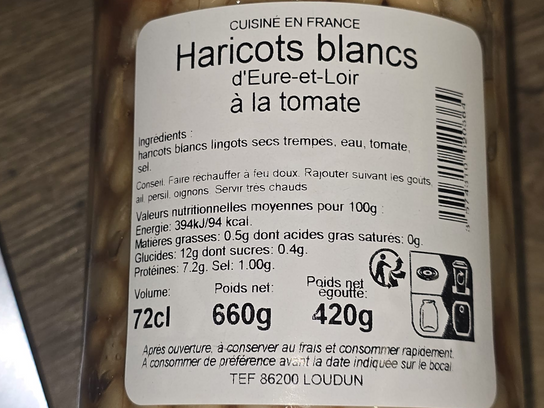 Haricots Blancs d'Eure-et-Loir à la tomate