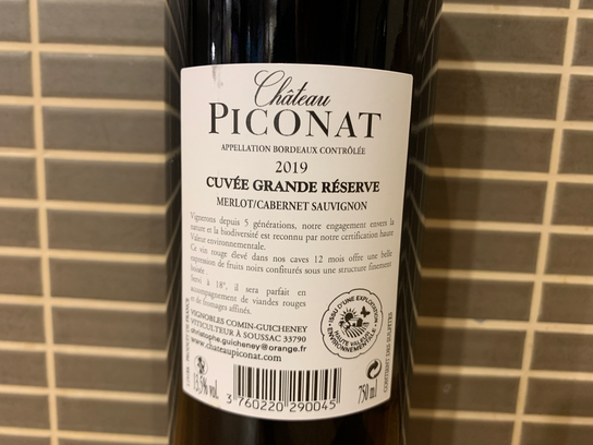 Vin rouge grande réserve du château Piconat