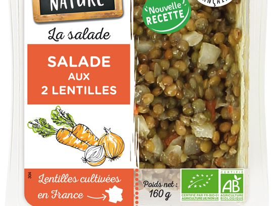 Salade aux deux lentilles, oignons et carottes.