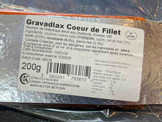 Coeur de filet de saumon fumé gravelax d'Ecosse