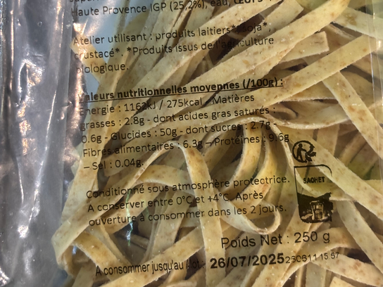 Tagliatelles fraiches au petit épeautre