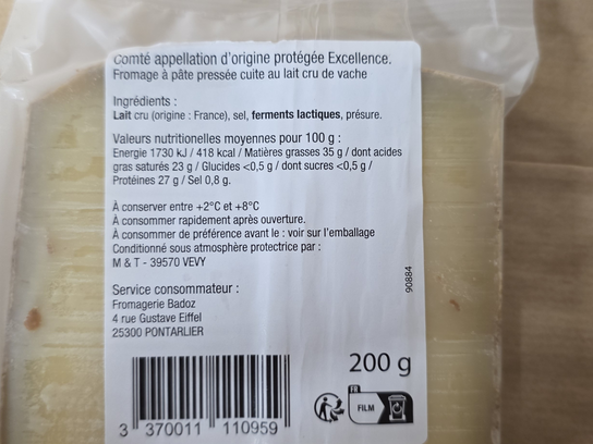 Comté AOP excellence 18 mois d'affinage