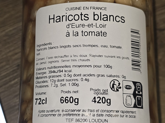 Haricots Blancs d'Eure-et-Loir à la tomate