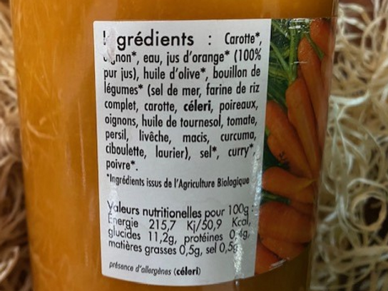 Soupe de carottes à l'orange et curry Bio