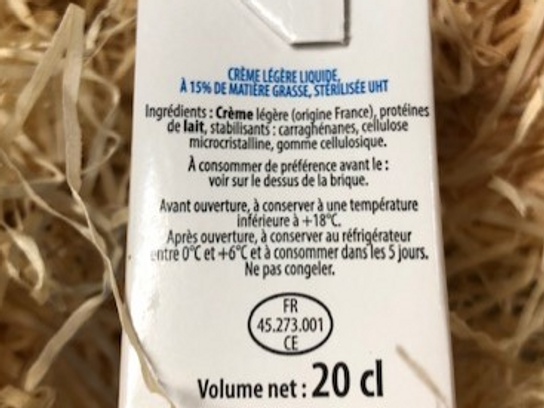 Crème légère UHT 15% - 20cl