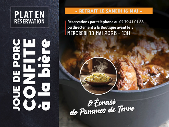 Réservation : JOUE DE PORC CONFITE À LA BIÈRE
