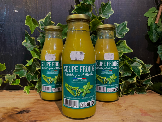 Soupe froide de petit pois et menthe