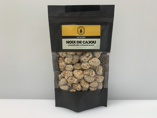 Noix de cajou caramélisées et sésame blanc
