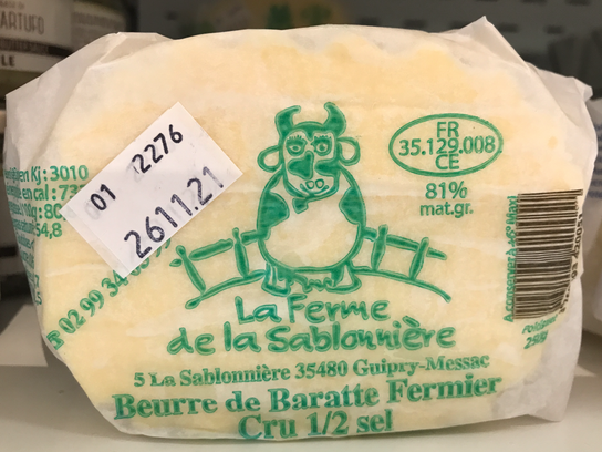 Beurre Baratte 250 g 1/2 Sel Sablonnière