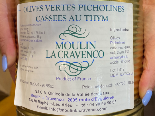 Olives vertes Picholines de Provence cassées au thym