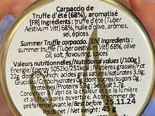 Carpaccio de truffes d'été (68%)