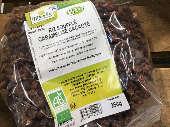 Riz soufflé caramélisé cacaoté