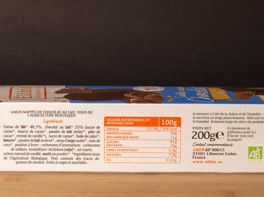 Sablés Nappés Chocolat Lait 200g Elibio