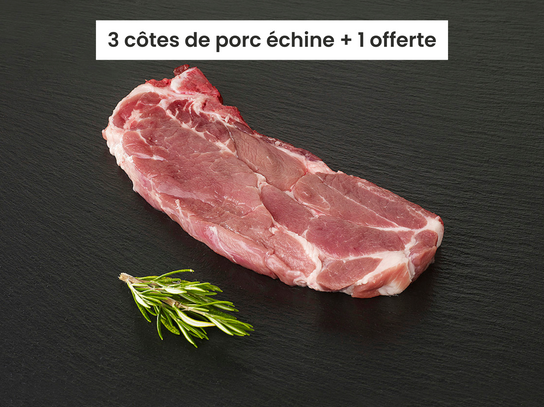 3 côtes de porc échine de 200g  + 1 offerte de  200g