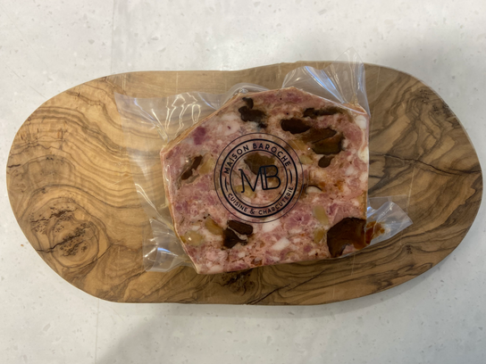 Terrine de cochon du Perche, pruneaux, Armagnac et noisettes
