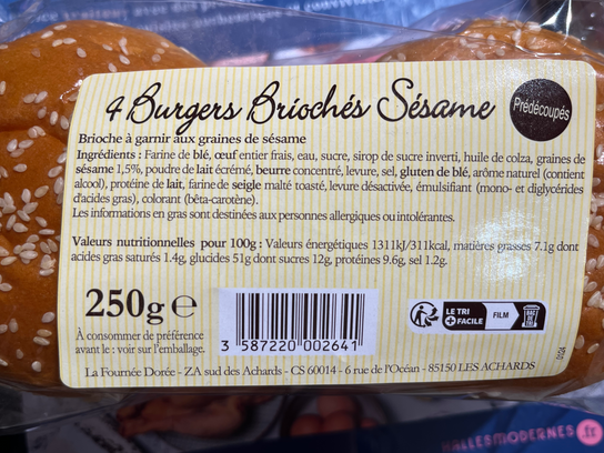4 Burgers briochés sésame
