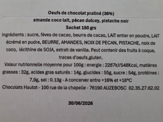 Oeufs emballés "praliné"