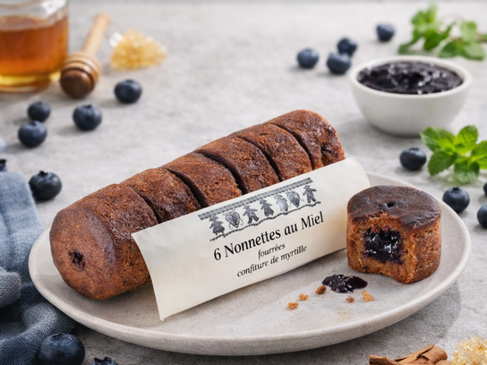 6 Nonnettes au miel fourrées à la confiture de myrtille