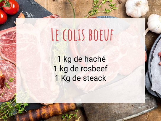 Colis Boeuf 5 personnes : 5 haché, 5 steaks, 1 rosbeef 1kg