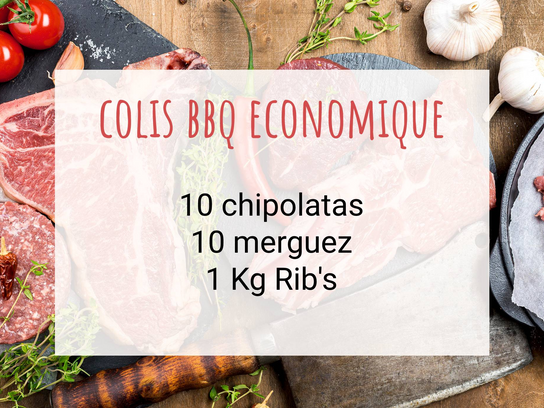 Colis BBQ économique  : 10 chipo ,10 merguez,1 kg Rib's