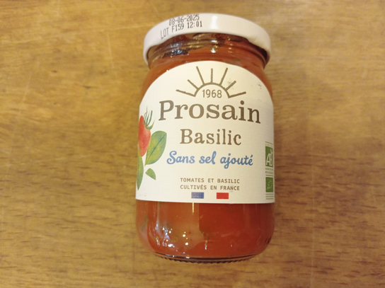 Sauce tomate basilic sans sel ajouté - Prosain