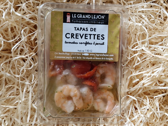 Tapas de crevettes aux tomates confites et persil