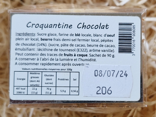 Biscuits Croquantine chocolat