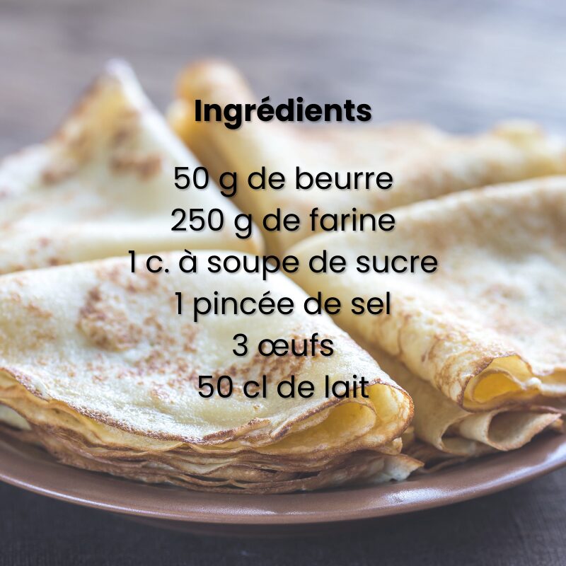 Ingrédients pour pâte à crêpes classique