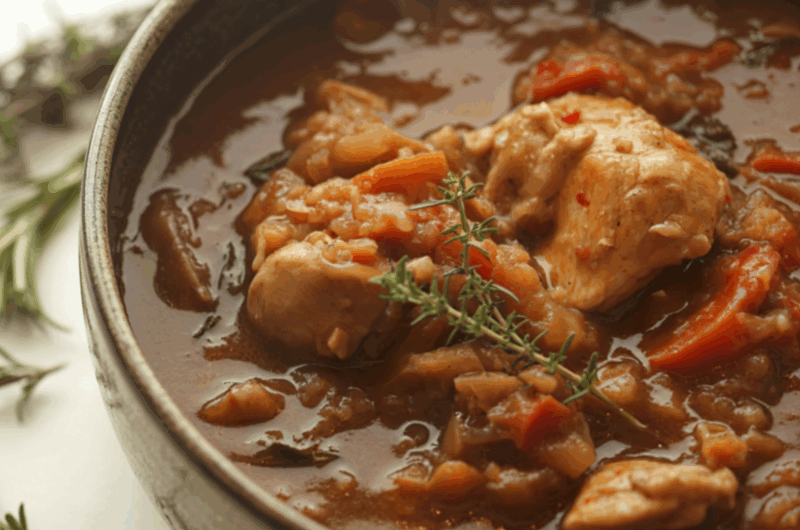 Poulet mijoté au cidre et légumes fondants