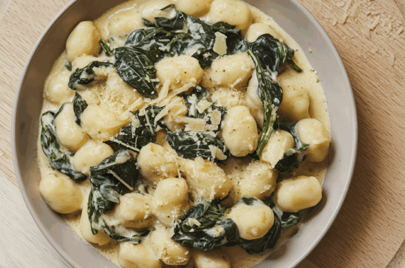 Gnocchis poêlés aux épinards, champignons et tomme locale fondue